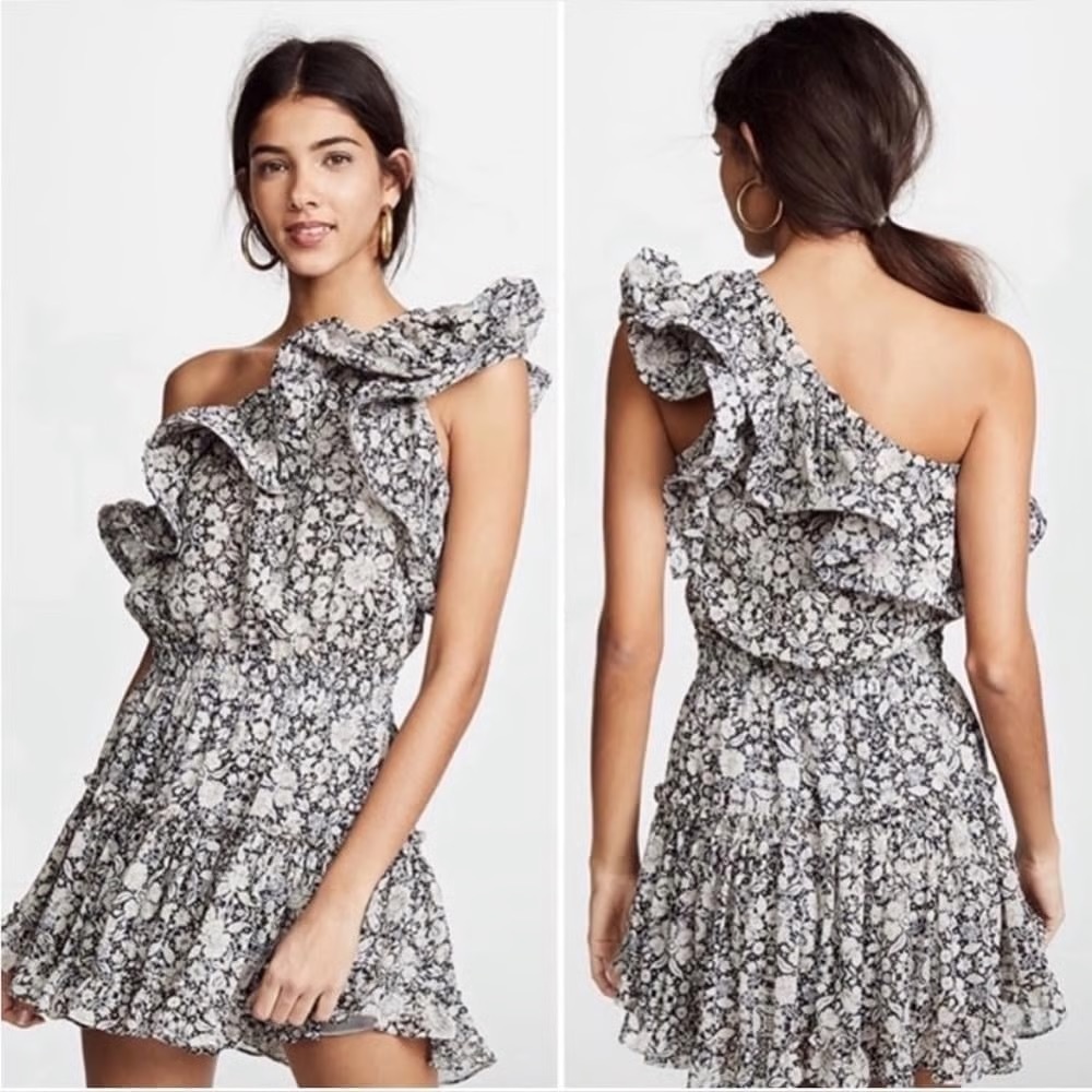 MISA Los Angeles Josefine Floral One Shoulder Ruffle Mini Dress Size S